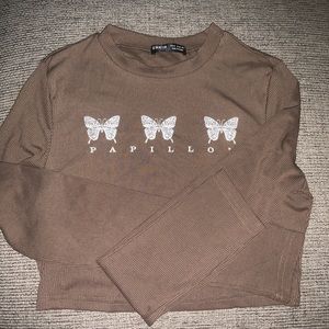 Brown long sleeve crop top (never worn)